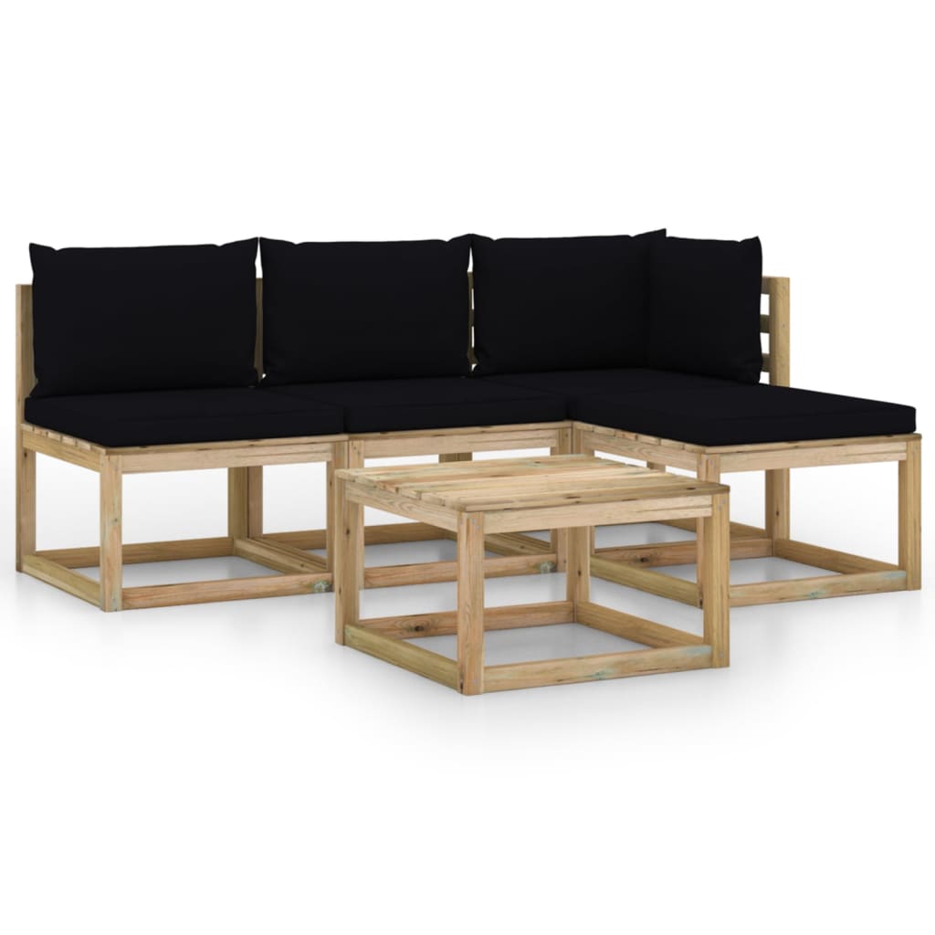 Set mobilier de gradina cu perne negre, 5 piese