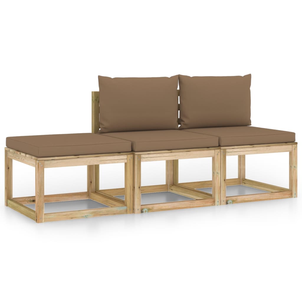 Set mobilier de gradina cu perne gri taupe, 3 piese