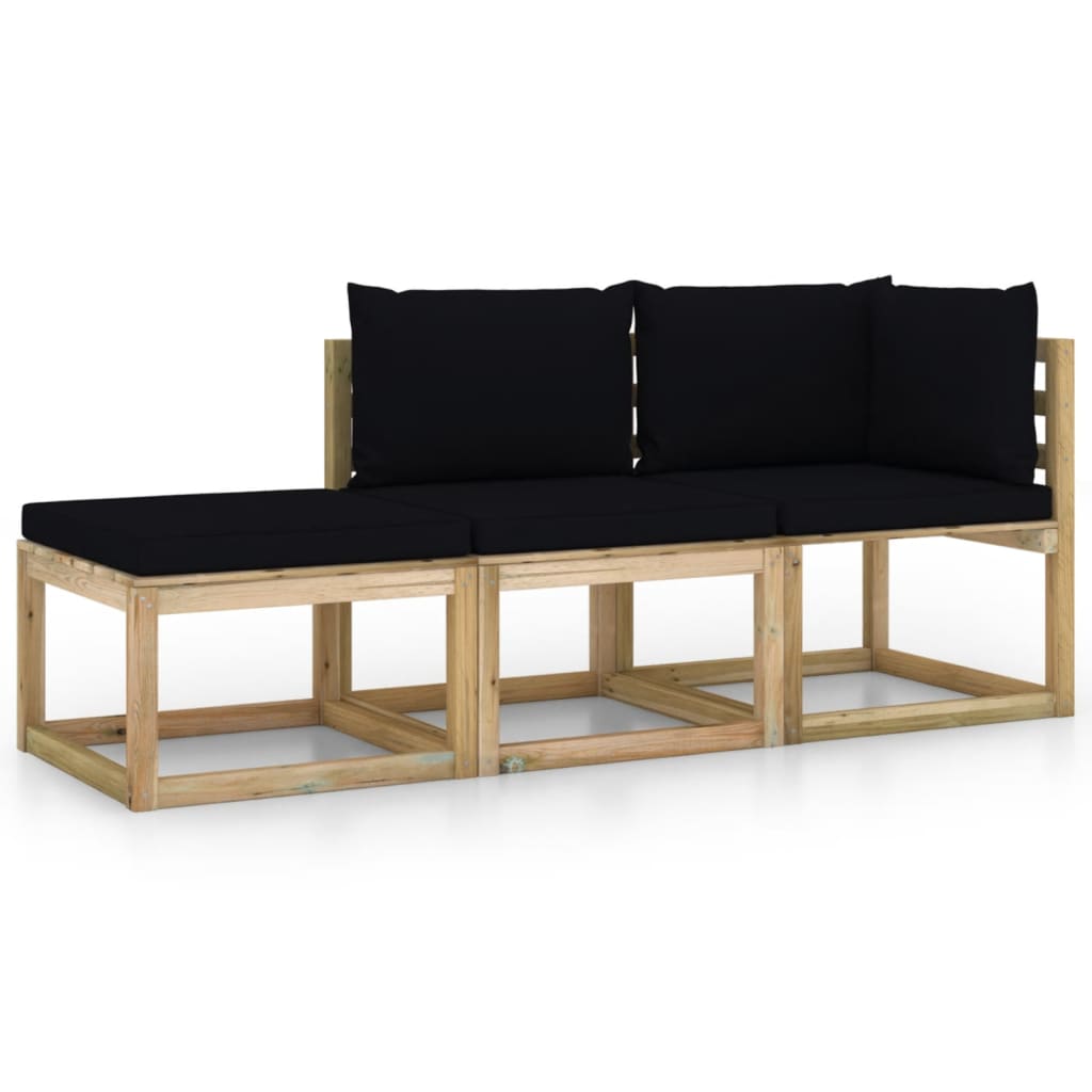 Set mobilier de gradina, 3 piese, cu perne negre