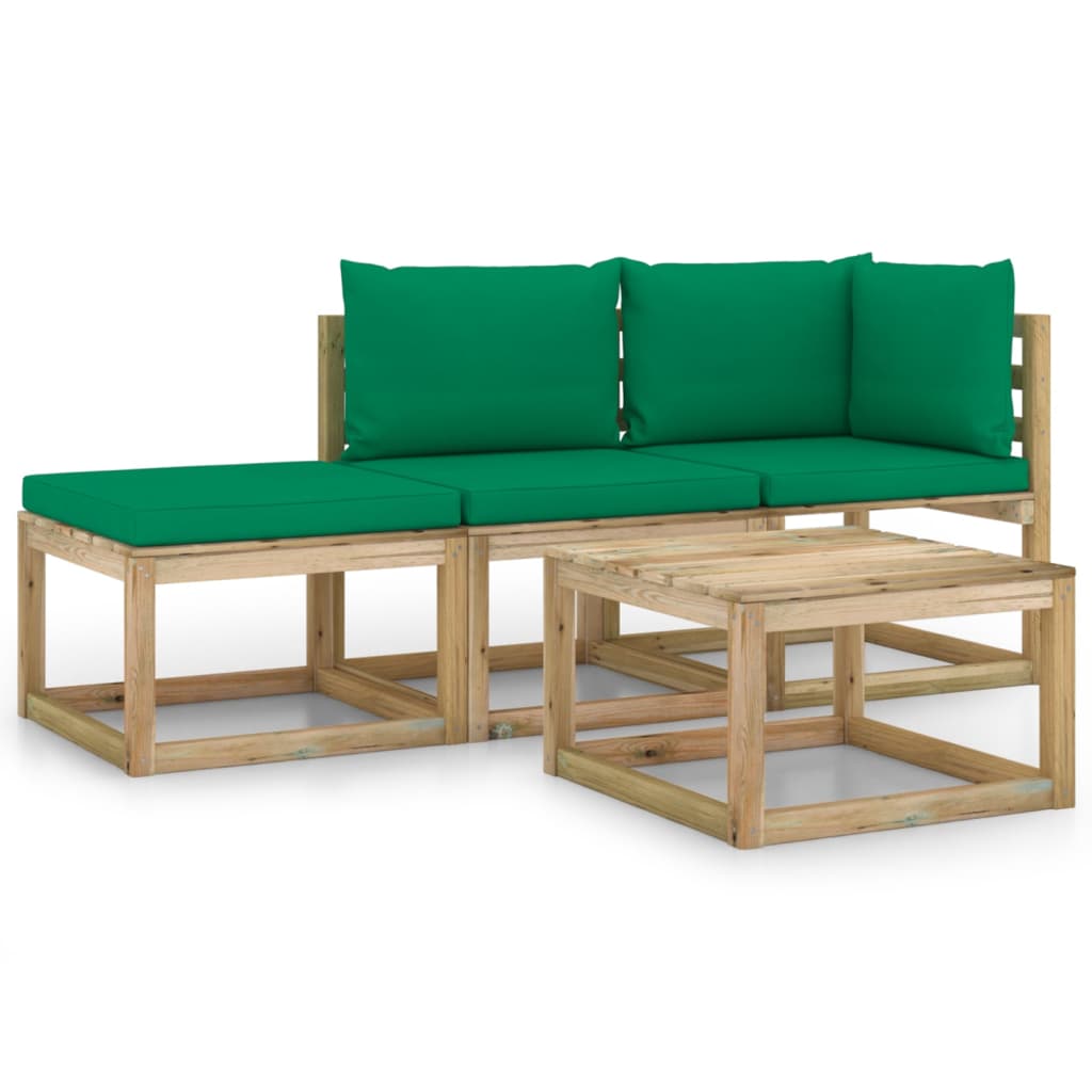 Set mobilier de gradina, 4 piese, cu perne verzi
