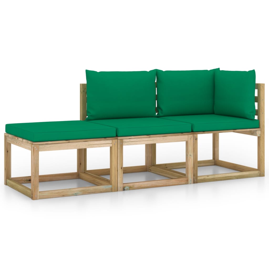 Set mobilier de gradina, 3 piese, cu perne verzi