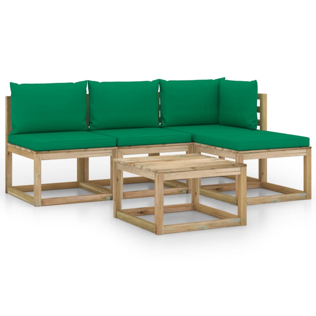 Set mobilier de gradina cu perne verzi, 5 piese