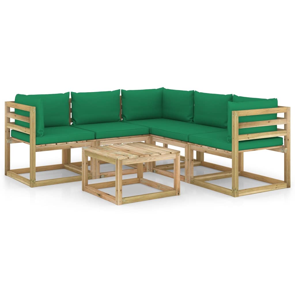 Set mobilier de gradina cu perne verzi, 6 piese