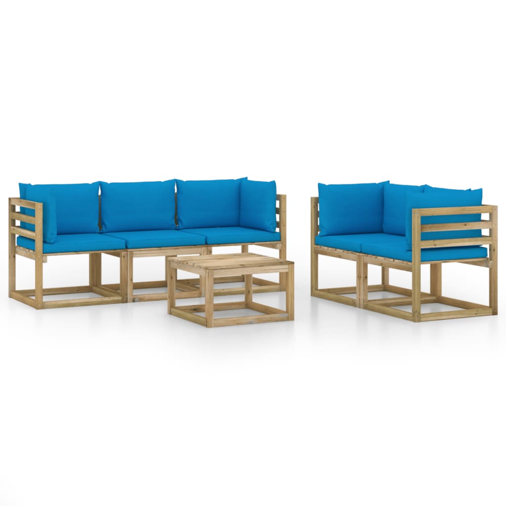 Set mobilier de gradina cu perne albastru deschis, 6 piese