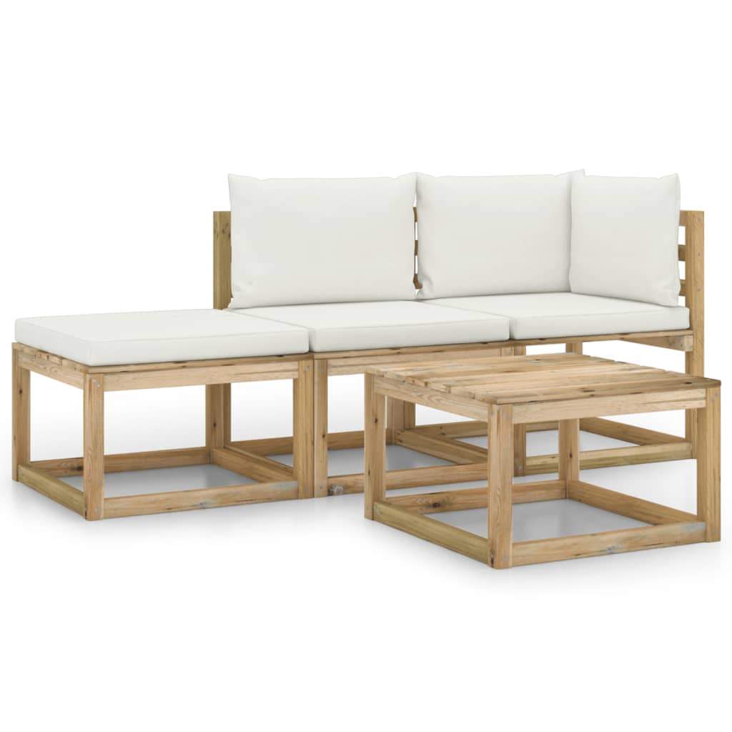 Set mobilier de gradina cu perne crem, 4 piese