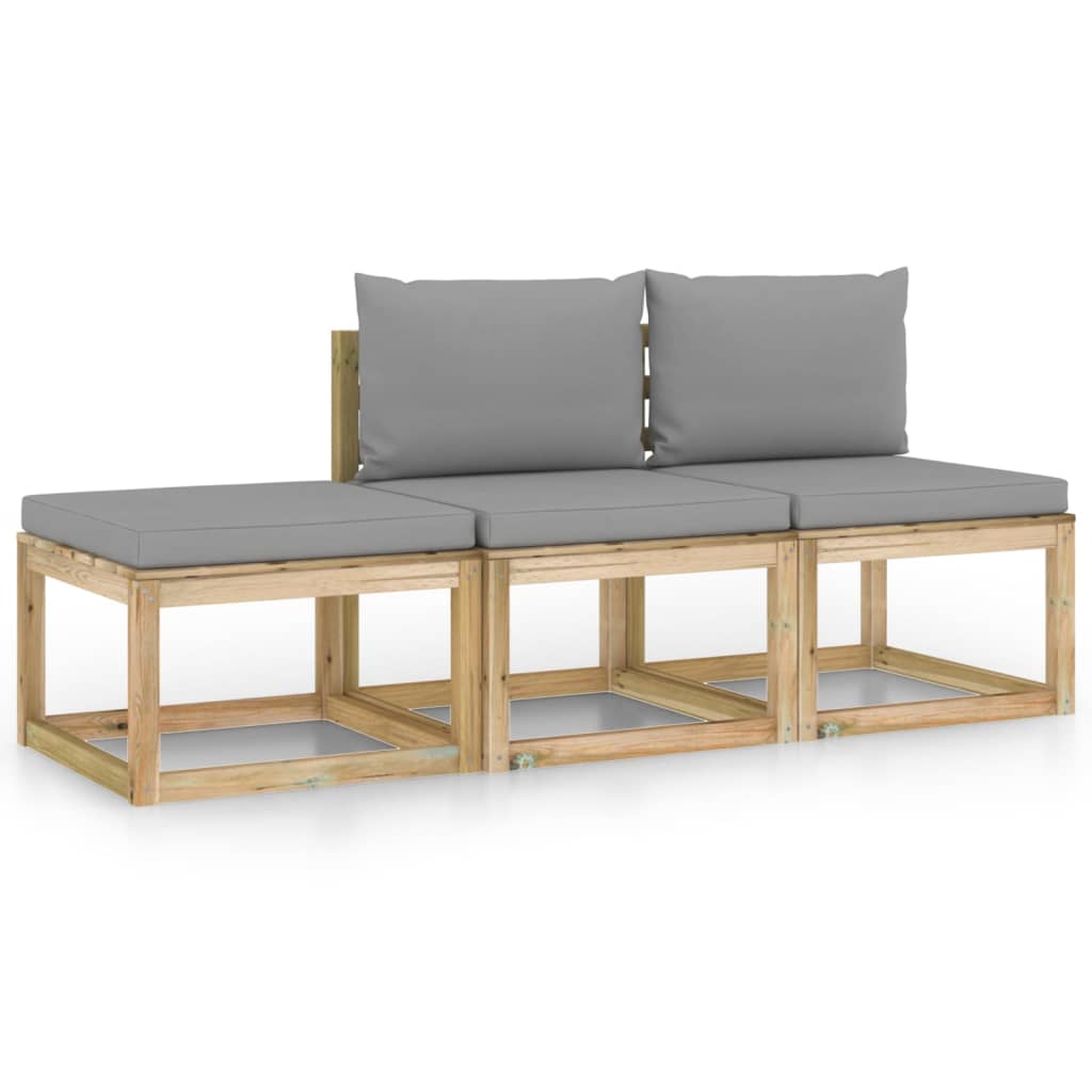 Set mobilier de gradina, 3 piese, cu perne gri