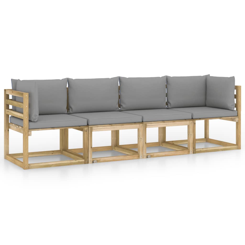 Canapea de gradina cu 4 locuri cu perne vidaXL, Lemn, 64 x 64 x 70 cm, Maro/Gri