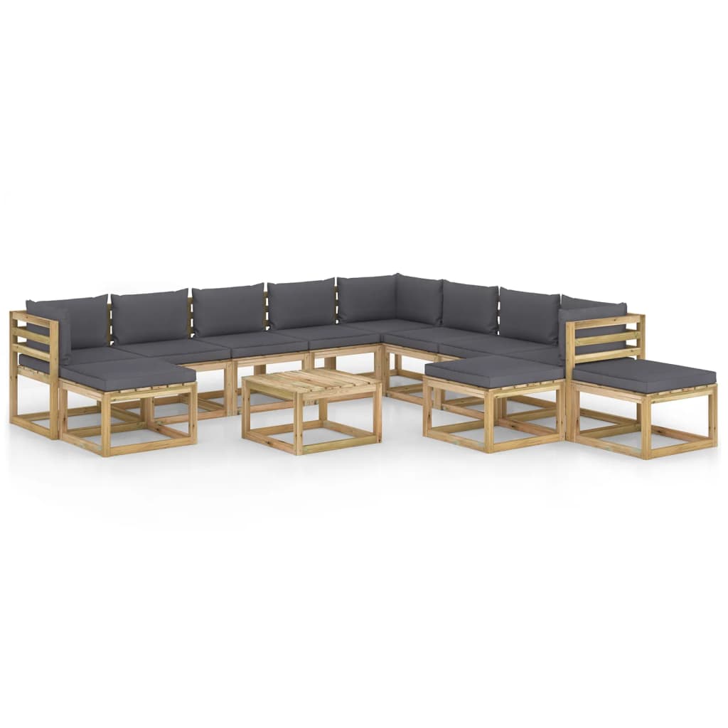 Set mobilier gradina cu perne, 12 piese, lemn tratat de pin