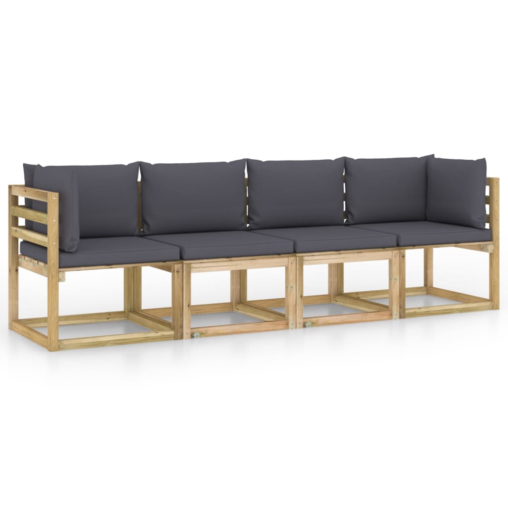 Canapea de gradina cu 4 locuri cu perne vidaXL, Lemn, 64 x 64 x 70 cm, Maro/Antracit