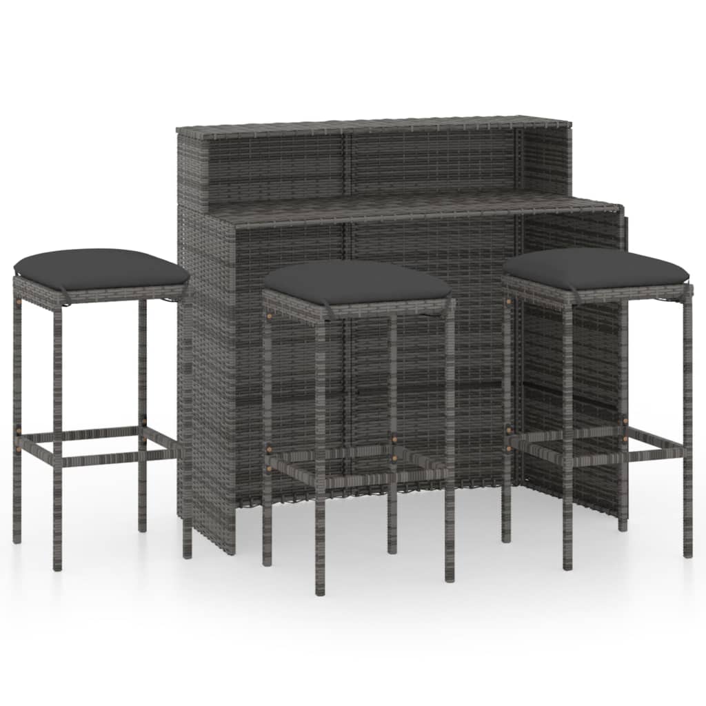 Set mobilier bar de gradina cu perne, 4 piese, gri