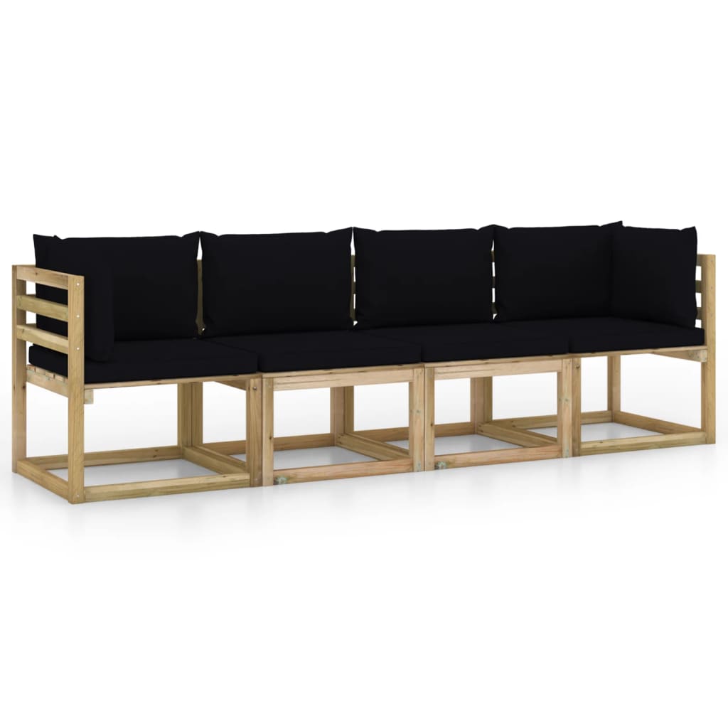 Canapea de gradina cu 4 locuri cu perne vidaXL, Lemn, 64 x 64 x 70 cm, Maro/Negru