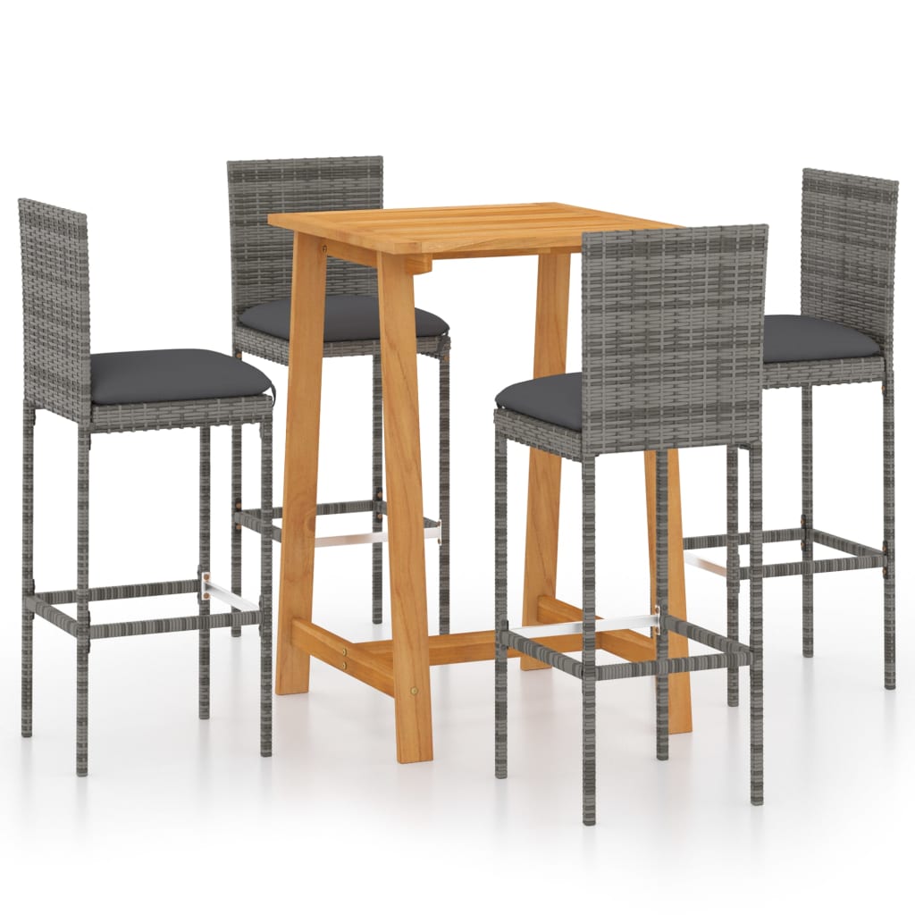 Set mobilier de bar de gradina cu perne, 5 piese, gri
