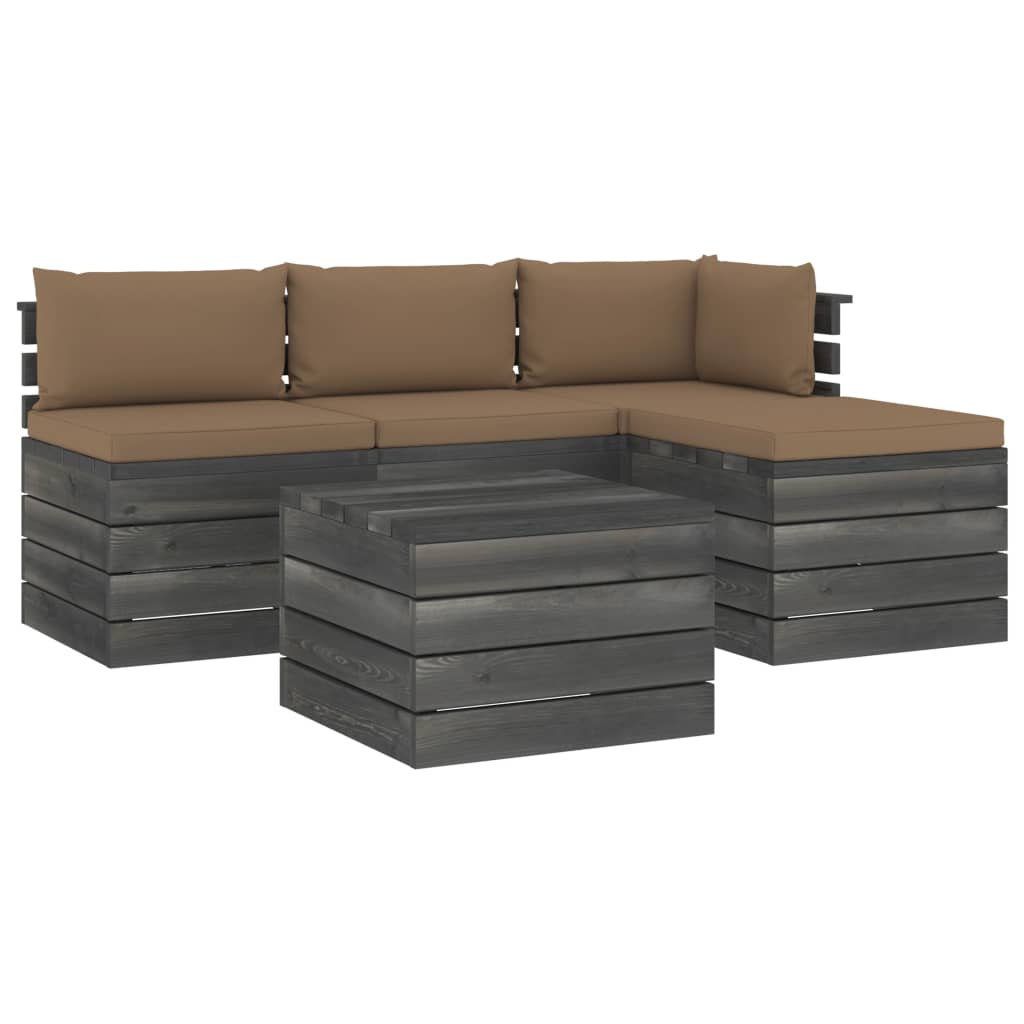 Set mobilier gradina paleti cu perne, 5 piese, lemn masiv pin