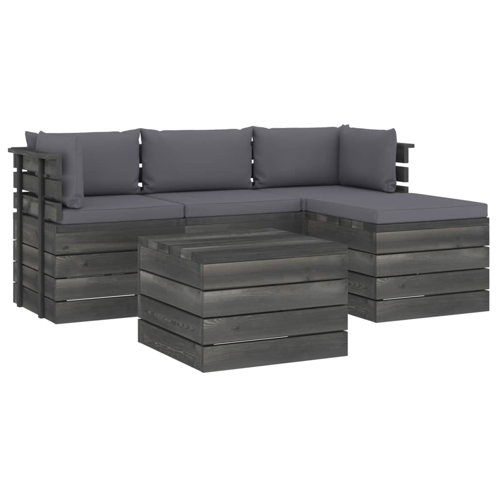 Set mobilier gradina din paleti cu perne, 5 piese, lemn de pin