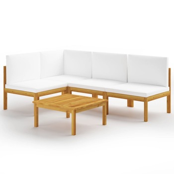 Set mobilier gradina cu perne, crem, 5 piese, lemn masiv acacia Set mobilier gradina cu perne, crem, 5 piese, lemn masiv acacia