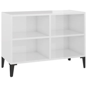 Comoda TV din pal extralucios cu picioare metalice vidaXL, PAL, 69.5 x 30 x 50 cm, Alb Comoda TV din pal extralucios cu picioare metalice vidaXL, PAL, 69.5 x 30 x 50 cm, Alb
