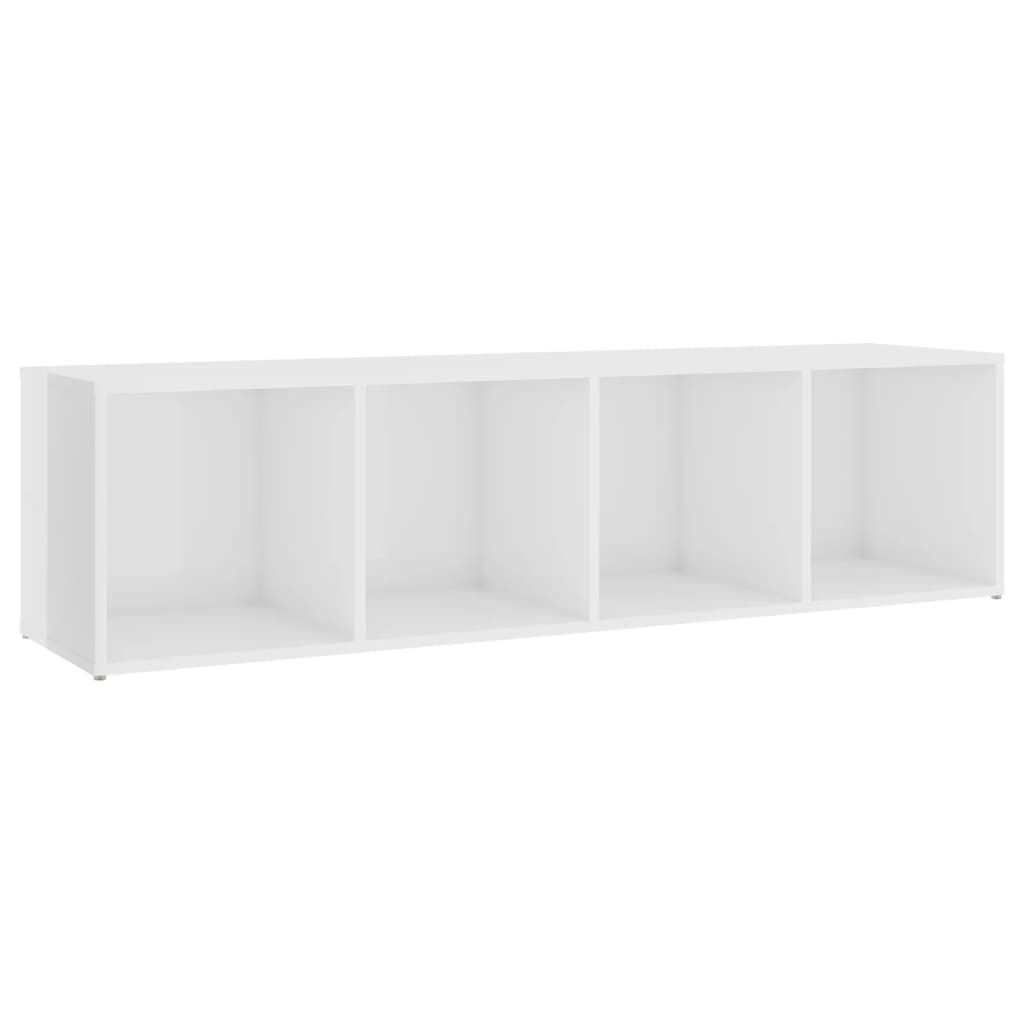 Comoda TV cu 4 compartimente deschise din pal extralucios vidaXL, PAL, 142.5 x 35 x 36.5 cm, Alb