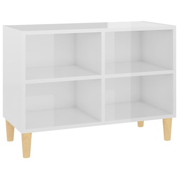 Comoda TV cu picioare din lemn masiv cu 4 compartimente deschise din pal extralucios vidaXL, PAL, 69.5 x 30 x 50 cm, Alb Comoda TV cu picioare din lemn masiv cu 4 compartimente deschise din pal extralucios vidaXL, PAL, 69.5 x 30 x 50 cm, Alb