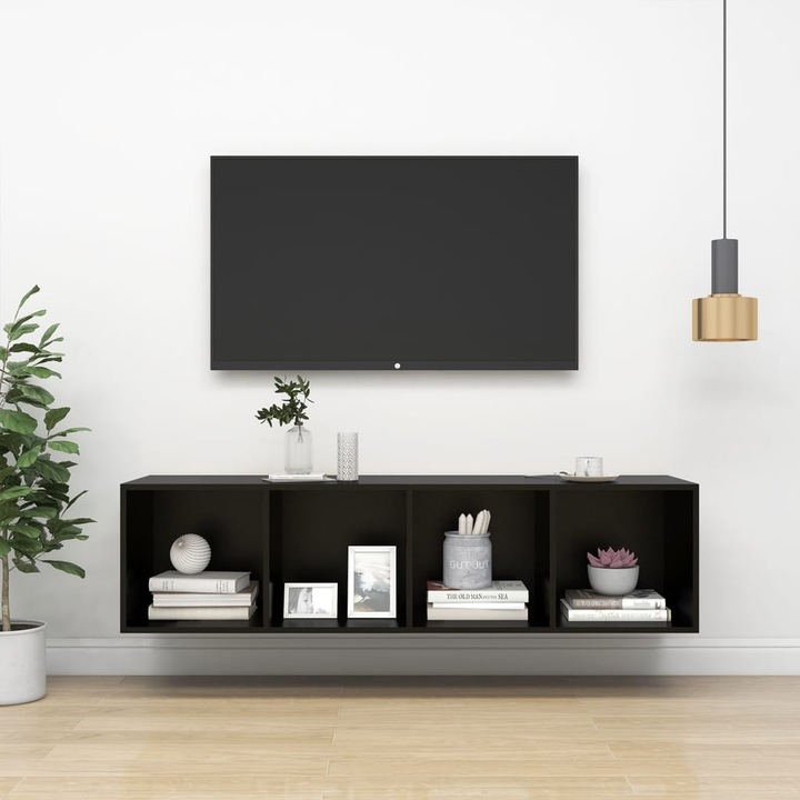 Dulap TV montat pe perete, negru, 37x37x142,5 cm, PAL, Cadru robust si stabil 805490