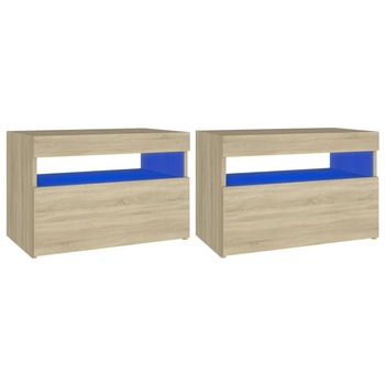 Set de 2 comode TV cu lumini LED vidaXL, PAL, 60 x 35 x 40 cm, Maro/Stejar Sonoma Set de 2 comode TV cu lumini LED vidaXL, PAL, 60 x 35 x 40 cm, Maro/Stejar Sonoma