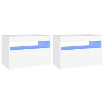 Set de 2 comode TV cu lumini LED vidaXL, PAL, 60 x 35 x 40 cm, Alb Set de 2 comode TV cu lumini LED vidaXL, PAL, 60 x 35 x 40 cm, Alb