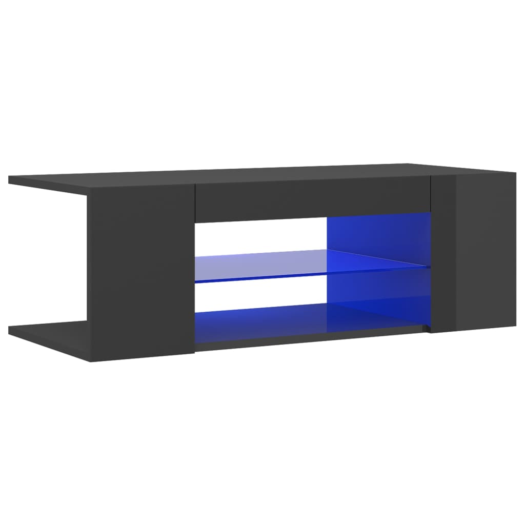 Comoda TV cu lumini LED, vidaXL, PAL, 90x39x30 cm, Gri extralucios
