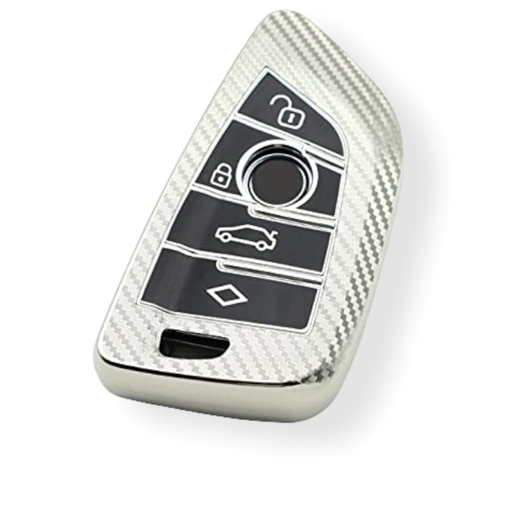 Husa Cheie Smartkey BMW 3/4 Butoane Seria G Silver TPU Carbon