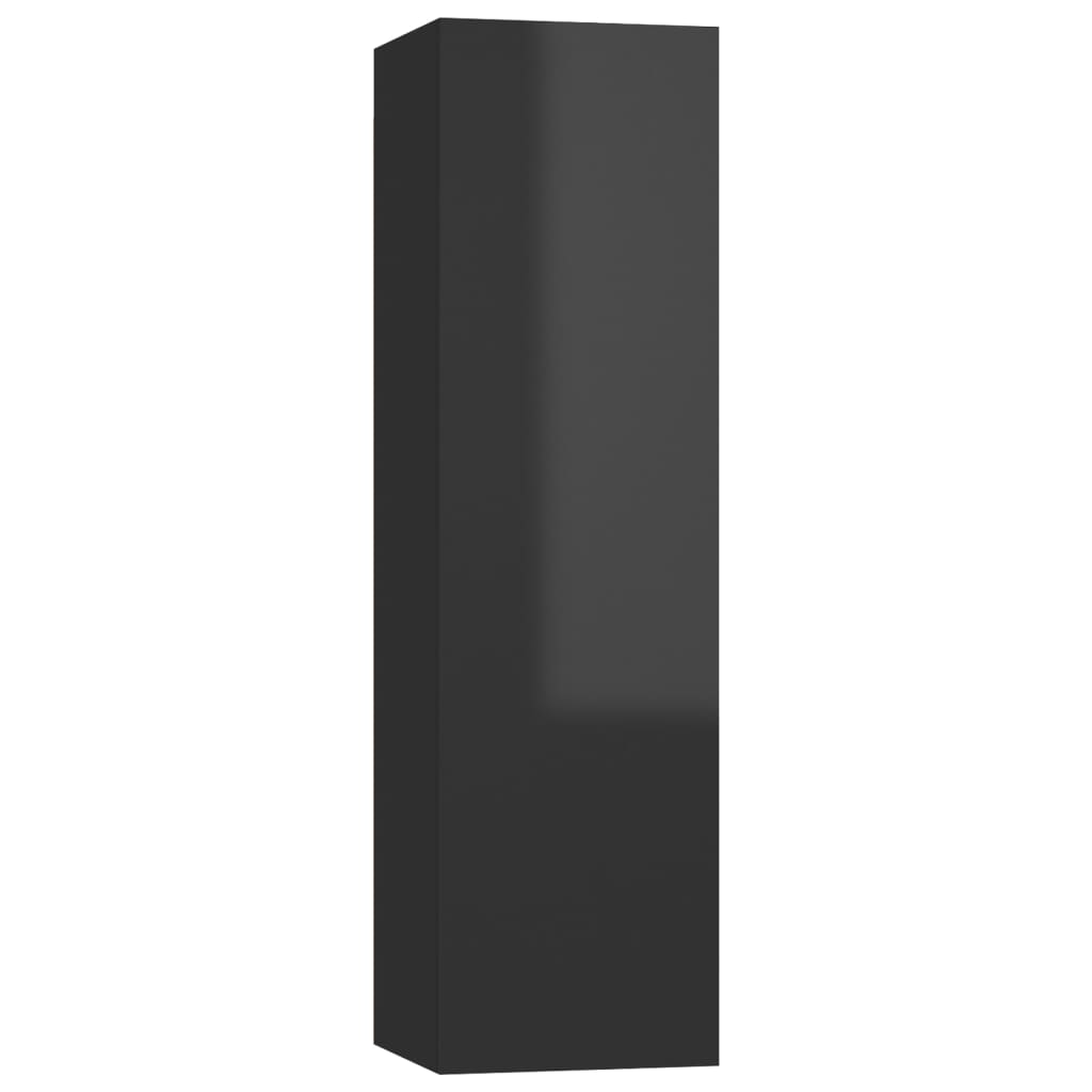 Comoda TV din pal extralucios cu 2 rafturi vidaXL, PAL, 30.5 x 30 x 110 cm, Negru