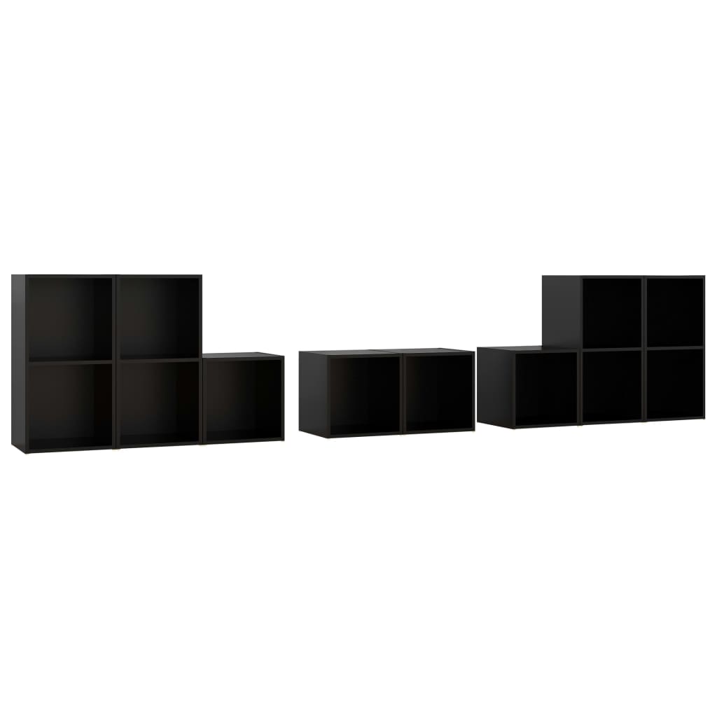 Set de 8 dulapuri comode TV vidaXL, PAL, 37 x 35 x 37 cm, Negru