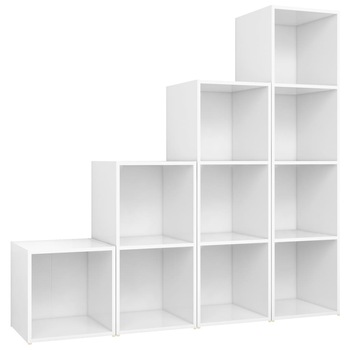 Set de comode TV din 4 piese vidaXL, PAL, 142.5 x 35 x 36.5 cm, Alb Set de comode TV din 4 piese vidaXL, PAL, 142.5 x 35 x 36.5 cm, Alb