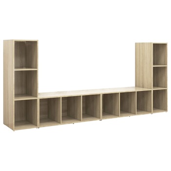 Set de 4 comode TV cu 3 compartimente vidaXL, PAL, 107 x 35 x 37 cm, Maro/Stejar Sonoma Set de 4 comode TV cu 3 compartimente vidaXL, PAL, 107 x 35 x 37 cm, Maro/Stejar Sonoma
