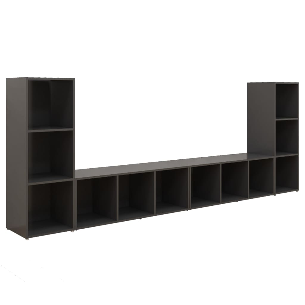 Set de 4 comode TV cu 3 compartimente vidaXL, PAL, 107 x 35 x 37 cm, Gri beton
