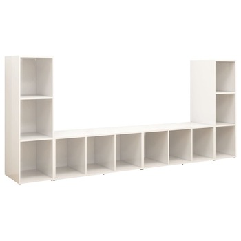 Set de 4 comode TV cu montaj pe perete din pal extralucios vidaXL, PAL, 107 x 35 x 37 cm, Alb Set de 4 comode TV cu montaj pe perete din pal extralucios vidaXL, PAL, 107 x 35 x 37 cm, Alb