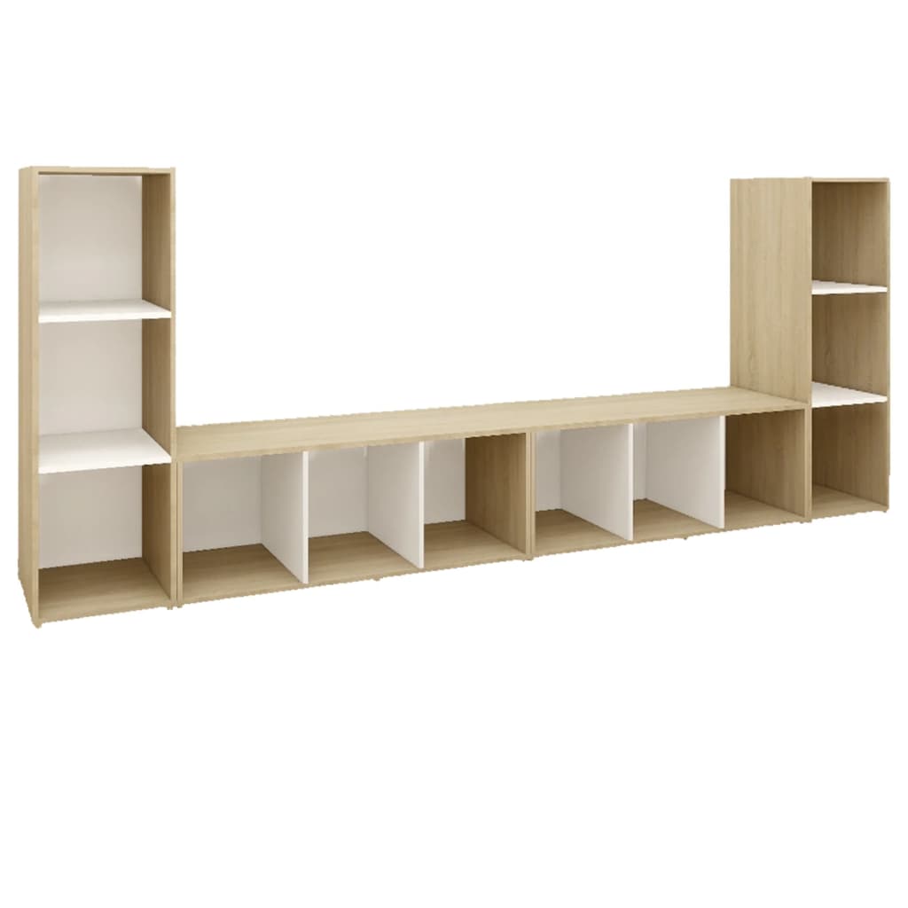 Set de 4 comode TV cu montaj pe perete vidaXL, PAL, 107 x 35 x 37 cm, Bej