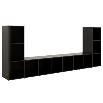 Set de 4 comode TV cu montaj pe perete vidaXL, PAL, 107 x 35 x 37 cm, Negru Set de 4 comode TV cu montaj pe perete vidaXL, PAL, 107 x 35 x 37 cm, Negru