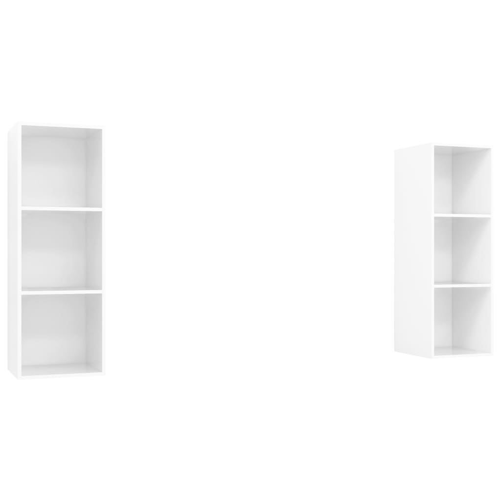 Set de 2 comode TV cu montaj pe perete din pal extralucios, vidaXL, PAL, 37 x 37 x 107 cm, Alb