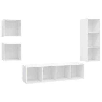 Set de 4 dulapuri TV cu montaj de perete vidaXL, PAL, 37 x 37 x 142.5 cm, Alb Set de 4 dulapuri TV cu montaj de perete vidaXL, PAL, 37 x 37 x 142.5 cm, Alb