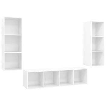 Set de 3 dulapuri TV de perete din pal extralucios vidaXL, PAL, 37 x 37 x 142.5 cm, Alb Set de 3 dulapuri TV de perete din pal extralucios vidaXL, PAL, 37 x 37 x 142.5 cm, Alb
