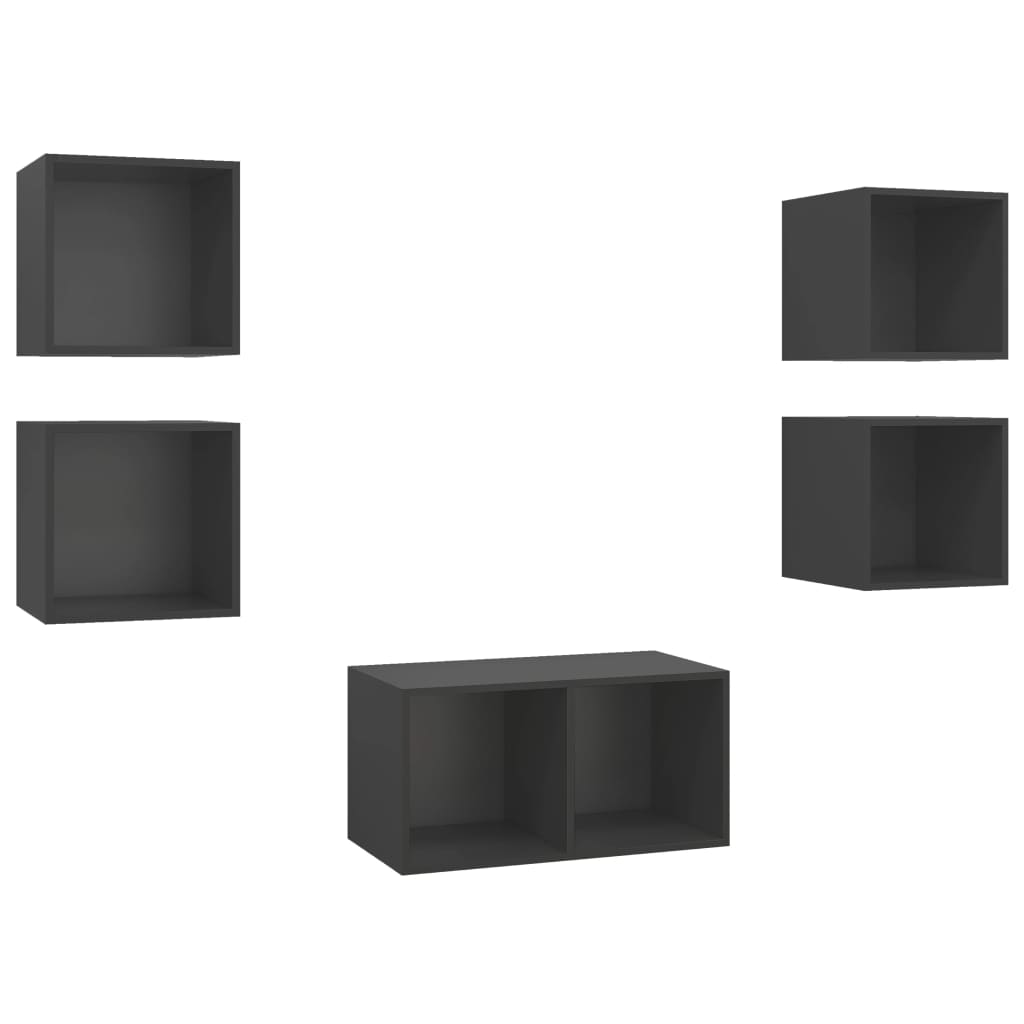 Set de 5 dulapuri TV de perete vidaXL, PAL, 37 x 37 x 72 cm, Gri