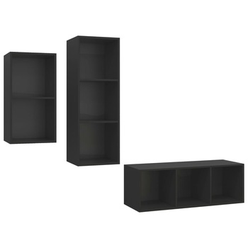 Set de 3 dulapuri TV de perete vidaXL, PAL, 37 x 37 x 107 cm, Negru Set de 3 dulapuri TV de perete vidaXL, PAL, 37 x 37 x 107 cm, Negru