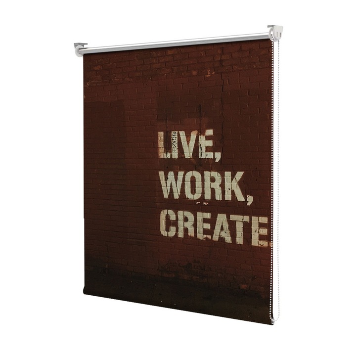 Roleta Art Shade tip Jaluzea cu Rulou si sistem inclus, Art Star, Live, work, create, Mesaje, Decoratiuni, Latime 100 cm x Inaltime 130 cm