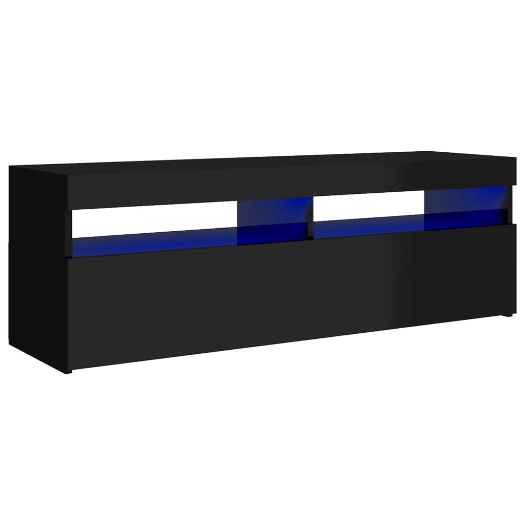 Comoda TV din pal extralucios cu lumini LED RGB vidaXL, PAL, 120 x 35 x 40 cm, Negru