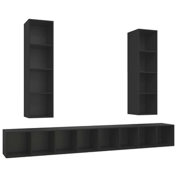 Set de 4 comode TV cu montaj pe perete vidaXL, PAL, 37 x 37 x 142.5 cm, Negru Set de 4 comode TV cu montaj pe perete vidaXL, PAL, 37 x 37 x 142.5 cm, Negru