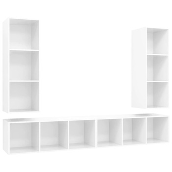 Set de 4 comode TV cu montaj pe perete din pal extralucios vidaXL, PAL, 37 x 37 x 107 cm, Alb Set de 4 comode TV cu montaj pe perete din pal extralucios vidaXL, PAL, 37 x 37 x 107 cm, Alb