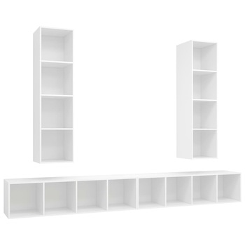 Set de 4 comode TV cu montaj pe perete vidaXL, PAL, 37 x 37 x 142.5 cm, Alb Set de 4 comode TV cu montaj pe perete vidaXL, PAL, 37 x 37 x 142.5 cm, Alb