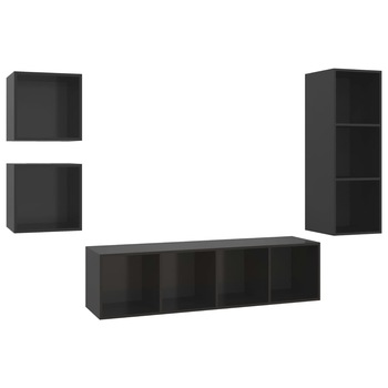 Set de 4 dulapuri TV de perete din pal extralucios vidaXL, PAL, 37 x 37 x 142.5 cm, Negru Set de 4 dulapuri TV de perete din pal extralucios vidaXL, PAL, 37 x 37 x 142.5 cm, Negru