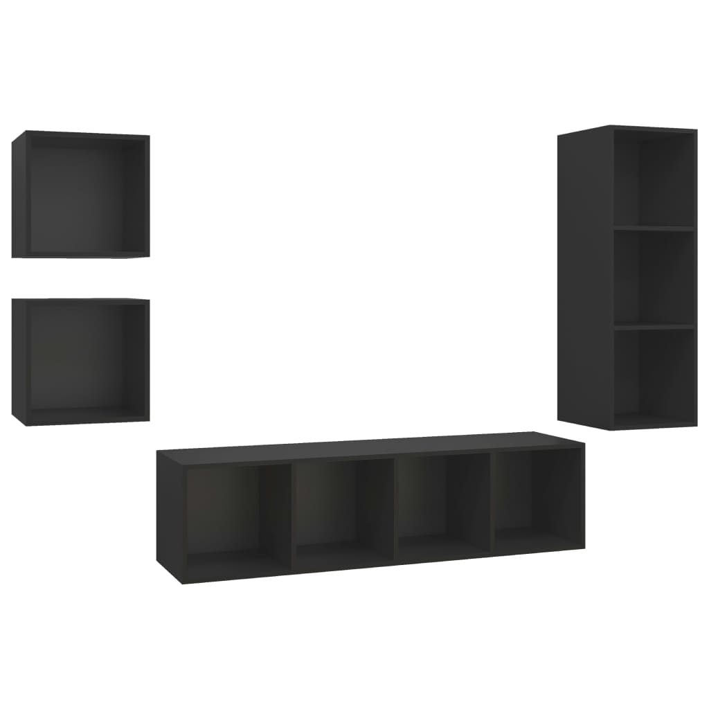 Set de 4 dulapuri TV de perete vidaXL, PAL, 37 x 37 x 142.5 cm, Negru