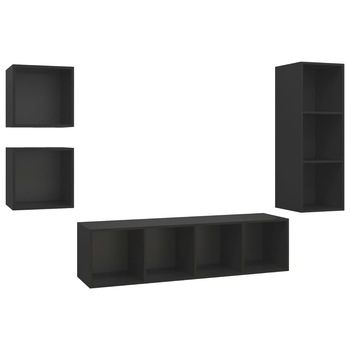 Set de 4 dulapuri TV de perete vidaXL, PAL, 37 x 37 x 142.5 cm, Negru Set de 4 dulapuri TV de perete vidaXL, PAL, 37 x 37 x 142.5 cm, Negru