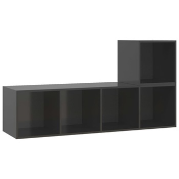 Set de 2 dulapuri de perete din pal extralucios vidaXL, PAL, 37 x 37 x 142.5 cm, Gri Set de 2 dulapuri de perete din pal extralucios vidaXL, PAL, 37 x 37 x 142.5 cm, Gri