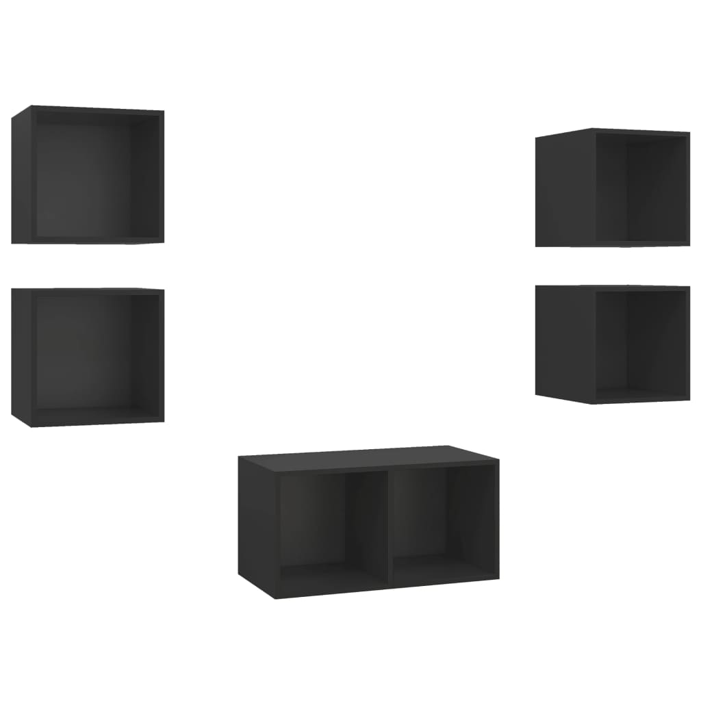 Set de 5 dulapuri TV de perete vidaXL, PAL, 37 x 37 x 72 cm, Negru